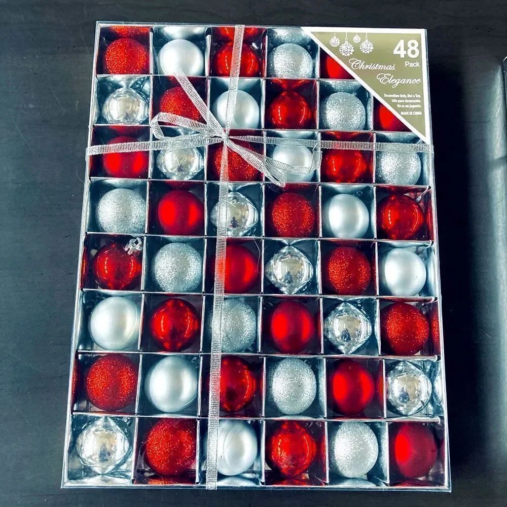 NWT 48-pc Christmas Ball Ornaments Red Silver